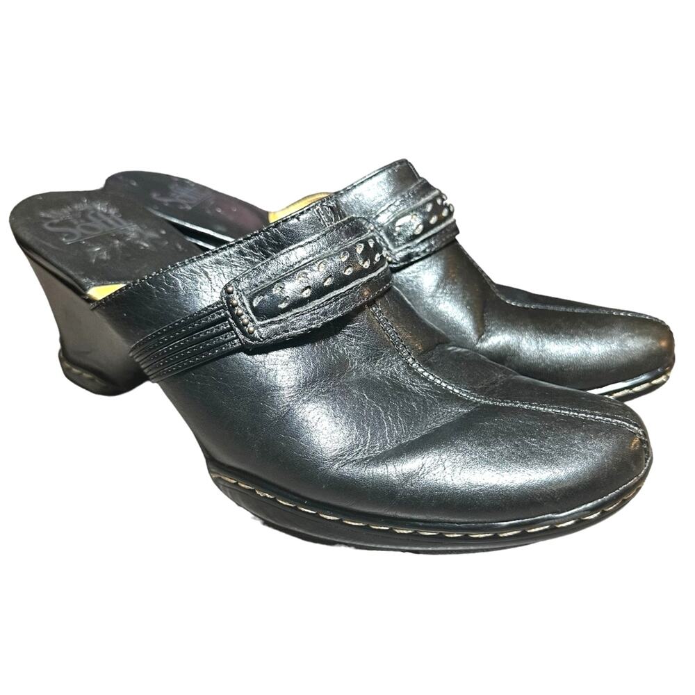Sofft Black Leather Heeled Mule Clogs Women’s Size 7.5 Comfort Slip on
